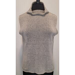 Eileen Fisher Cotton Linen Slub Turtleneck Sleeveless Top L EUC